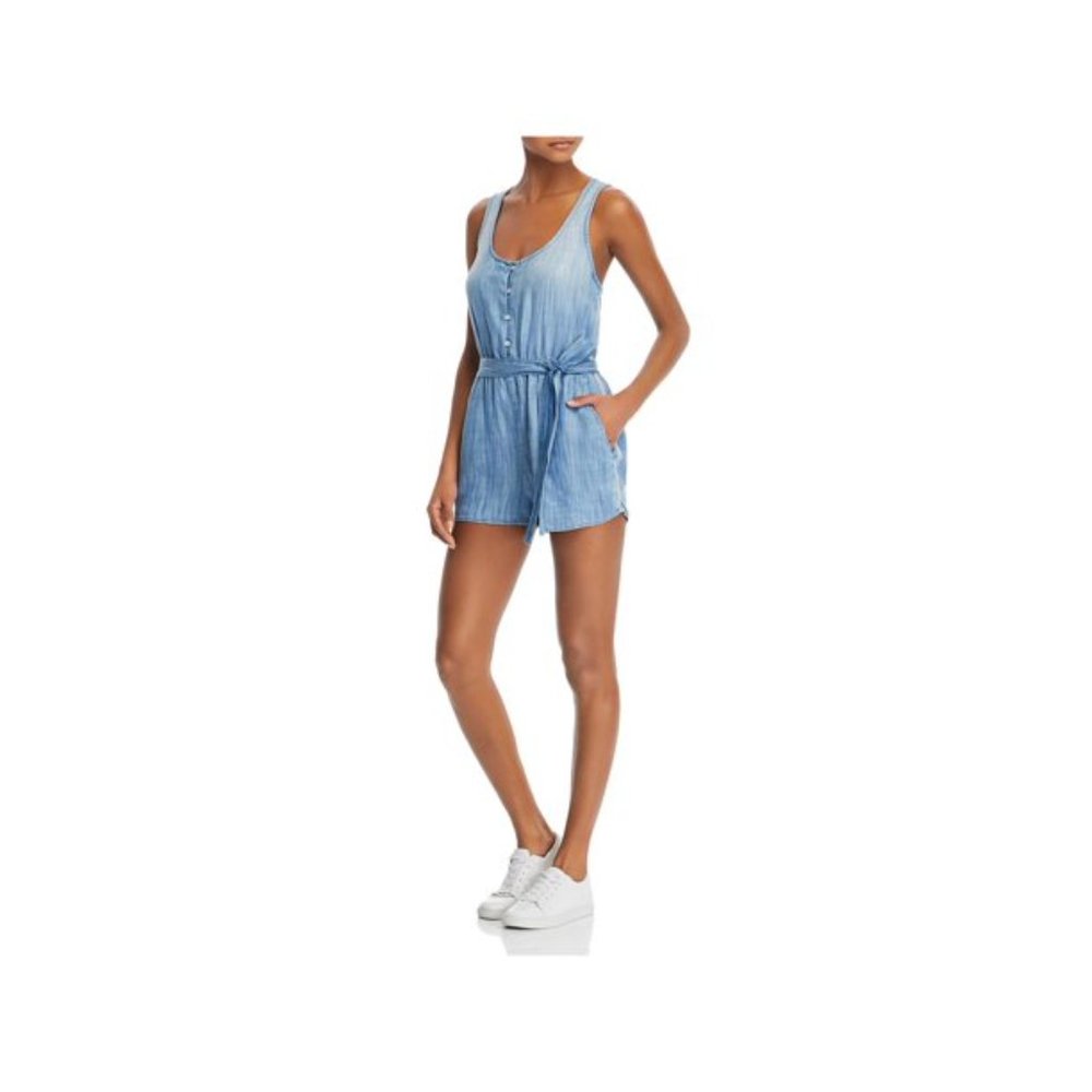 Chambray Side-Stripe Romper - image 1